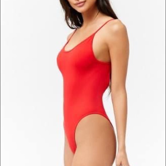 Forever 21 Red Ribbed Thong Bodysuit - Picture 1 of 4